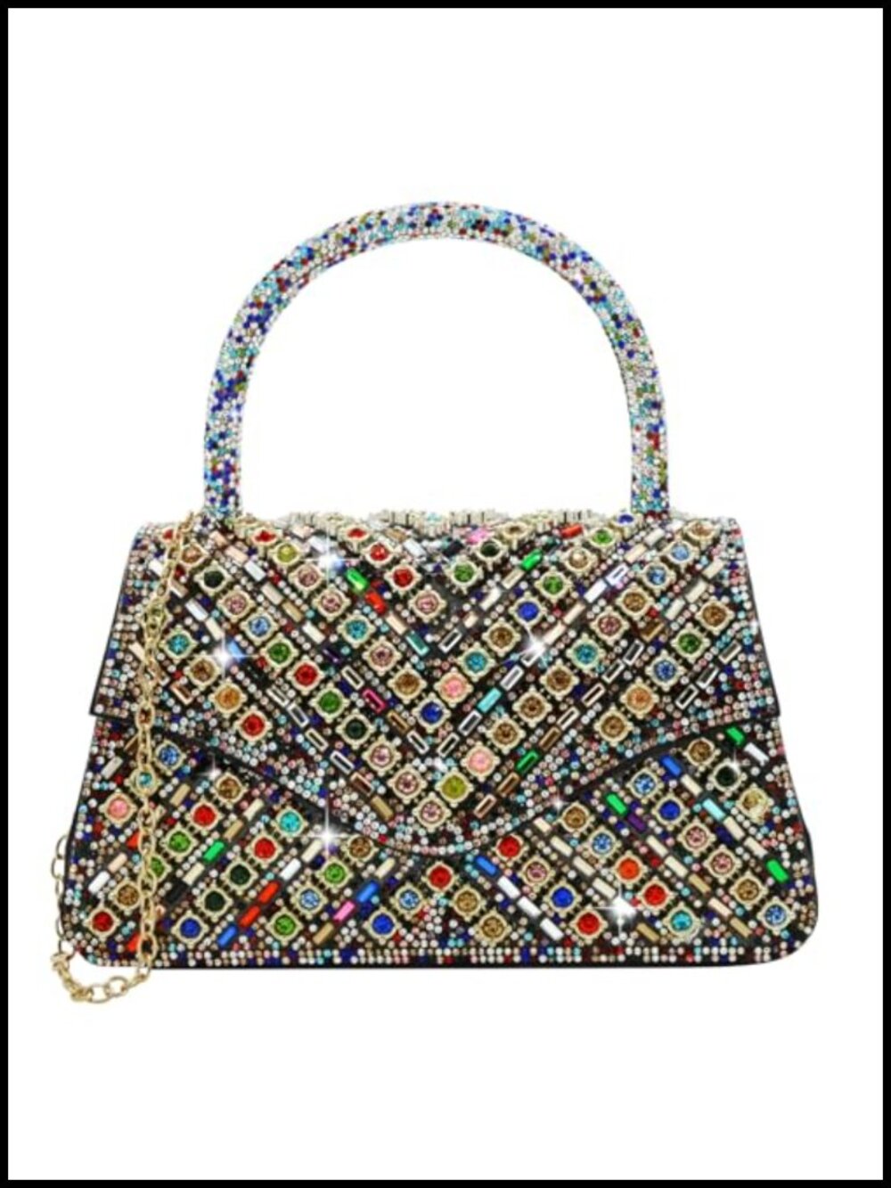 Sparkly Rhinestone Evening Clutch Crossbody Bag with Chain for Wedding Party